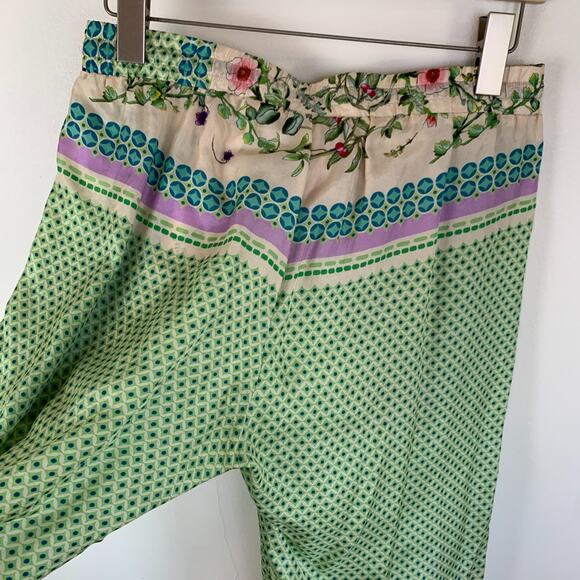 Johnny Was XS Multi Floral Print 100% Silk Green Blue Drawstring Pants Pockets - Picture 4 of 15